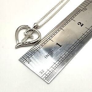 925 Sterling Silver Necklace w/ Christian Heart Cross Jesus CZ Diamond Gift NEW